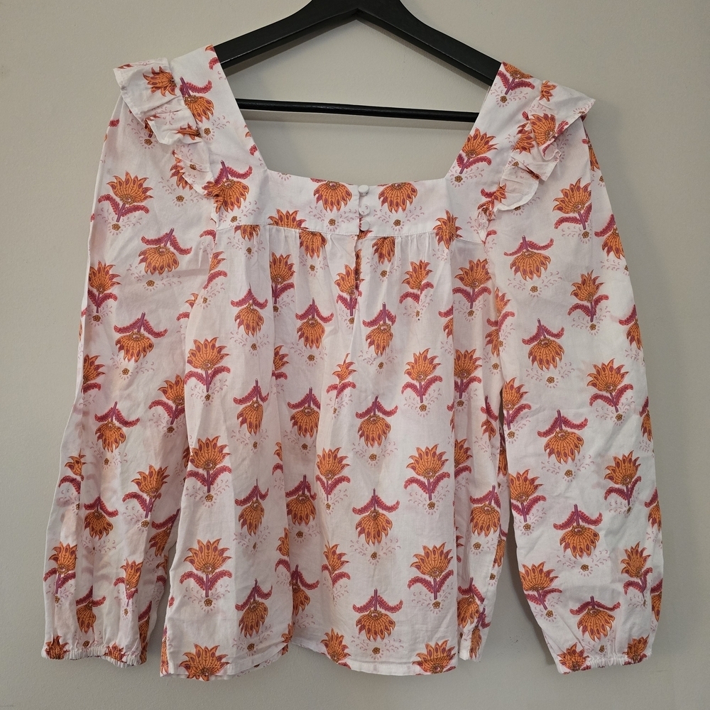 J. Crew Orange and Pink Floral Blouse